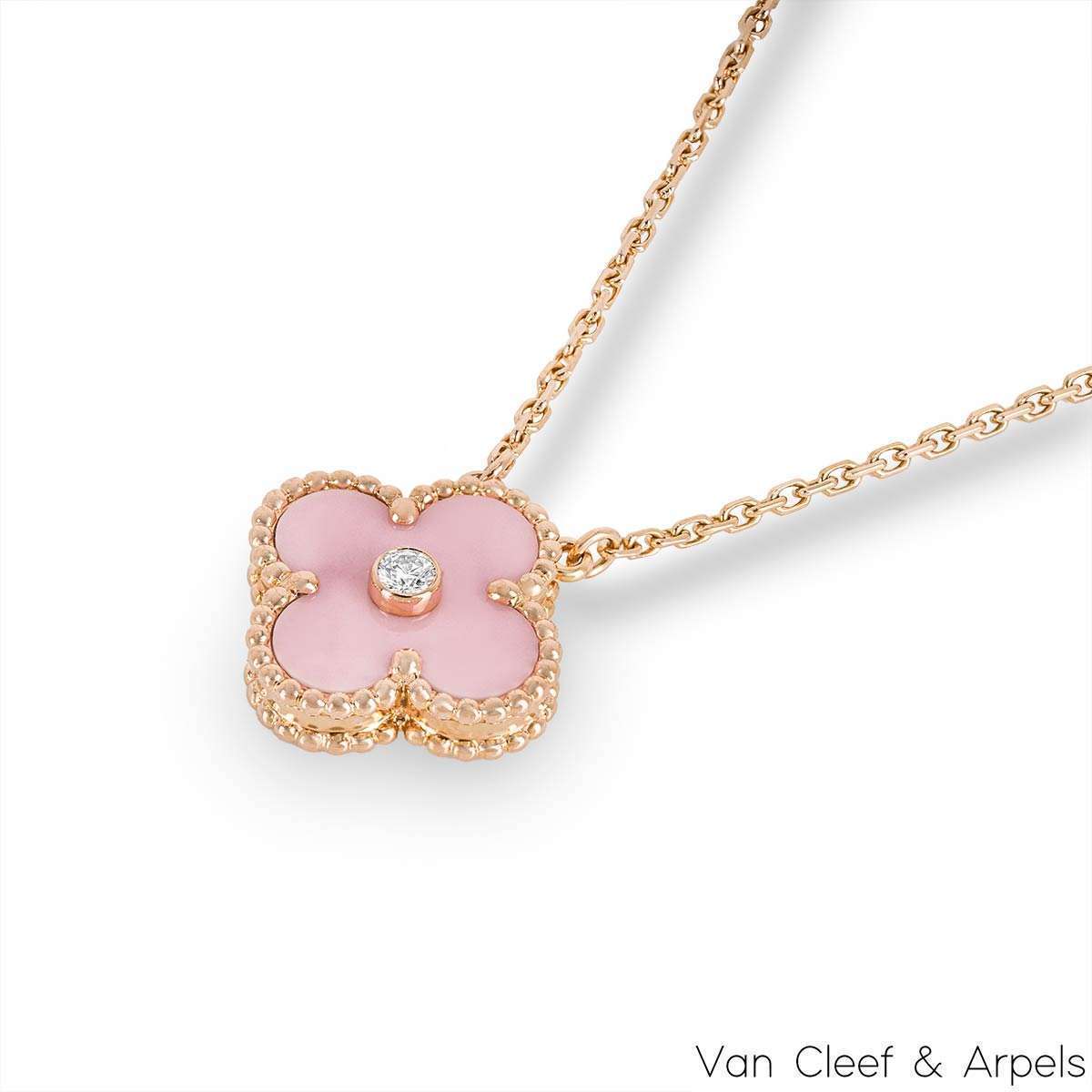 Van Cleef & Arpels Limited Edition 2015 Pink Porcelain Vintage Alhambra Holiday Pendant VCAR05SY00