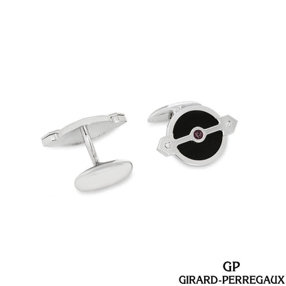 Girard Perregaux White Gold Onyx & Ruby Set Golden Bridge Cufflinks