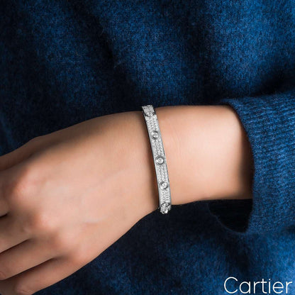 Cartier White Gold Pave Diamond Love Bracelet Size 18 N6033603