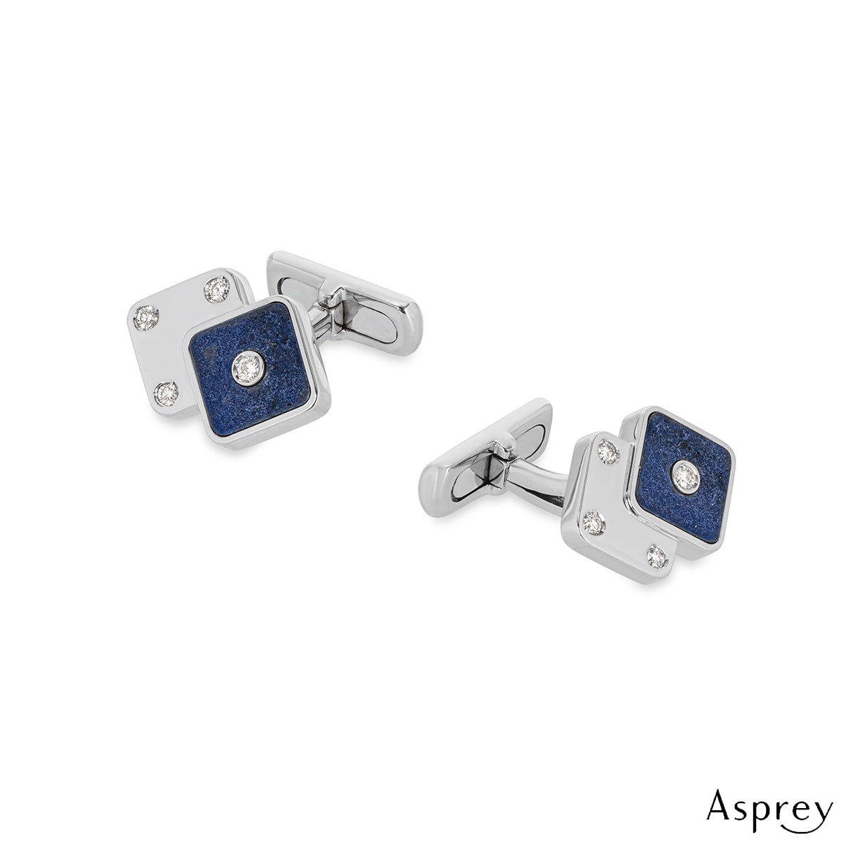 Asprey White Gold Lapis Lazuli & Diamond Cufflinks