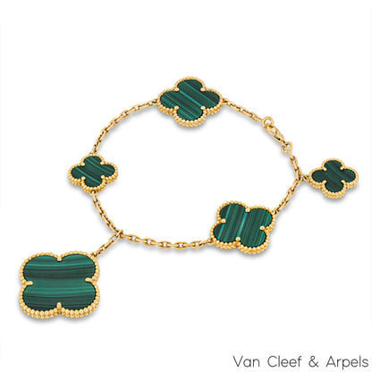 Van Cleef & Arpels Yellow Gold Malachite Magic Alhambra 5 Motif Bracelet VCAO3AU00