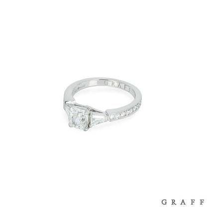 Graff Platinum Cushion Cut Diamond Promise Ring 0.90CT G/VS1