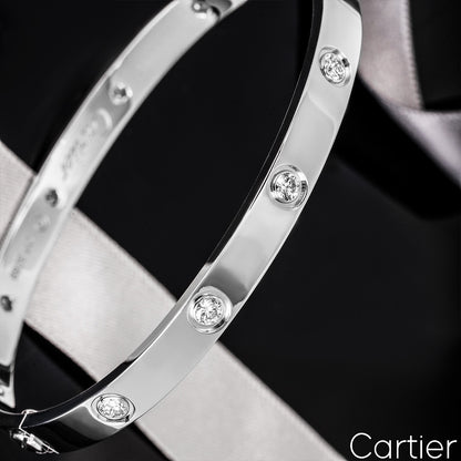 Cartier White Gold Full Diamond Love Bracelet Size 19 B6040719