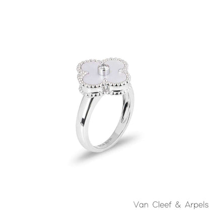 Van Cleef & Arpels White Gold Vintage Alhambra Ring Size 48 VCARF48900