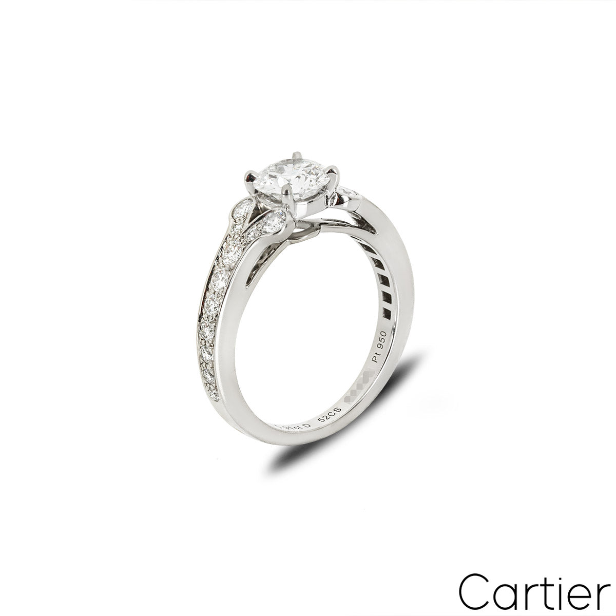 Cartier Platinum Round Brilliant Cut Diamond Ballerine Solitaire Ring 0.91CT D/if Xxx