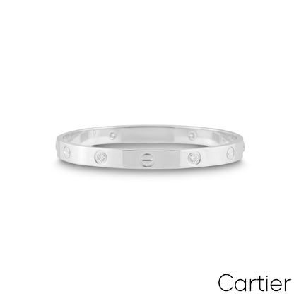 Cartier White Gold Half Diamond Love Bracelet Size 16 B6035816