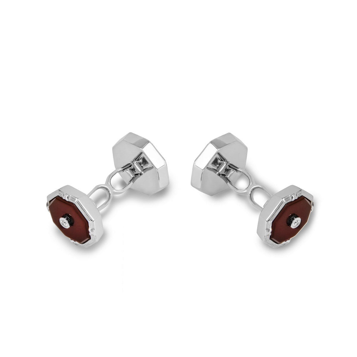 White Gold Red Onyx & Diamond Cufflinks