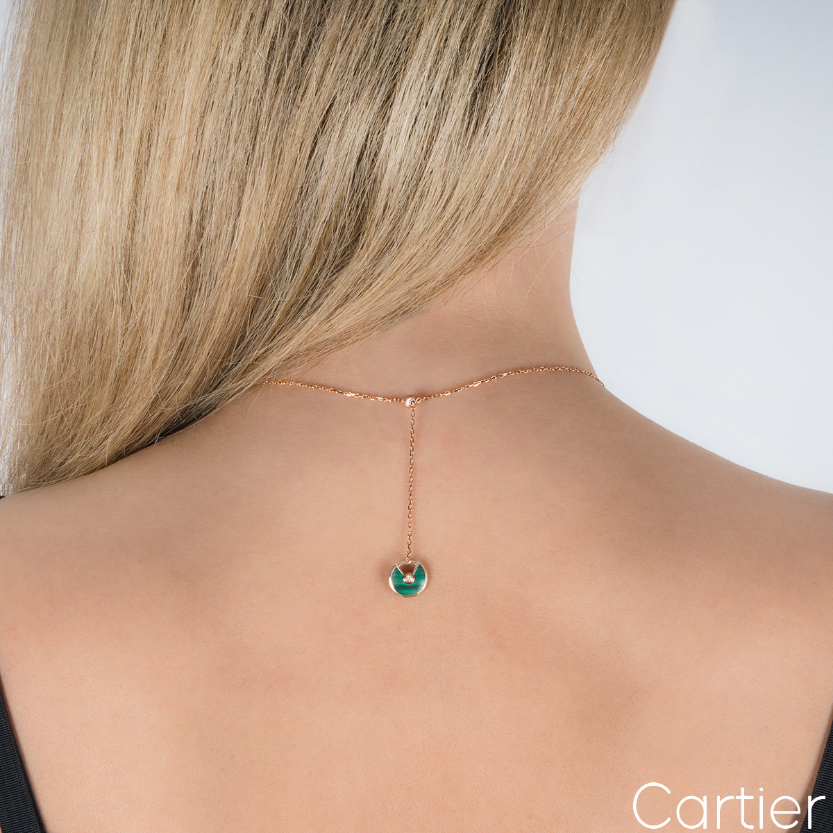 Cartier Rose Gold Malachite & Diamond Amulette De Cartier Necklace