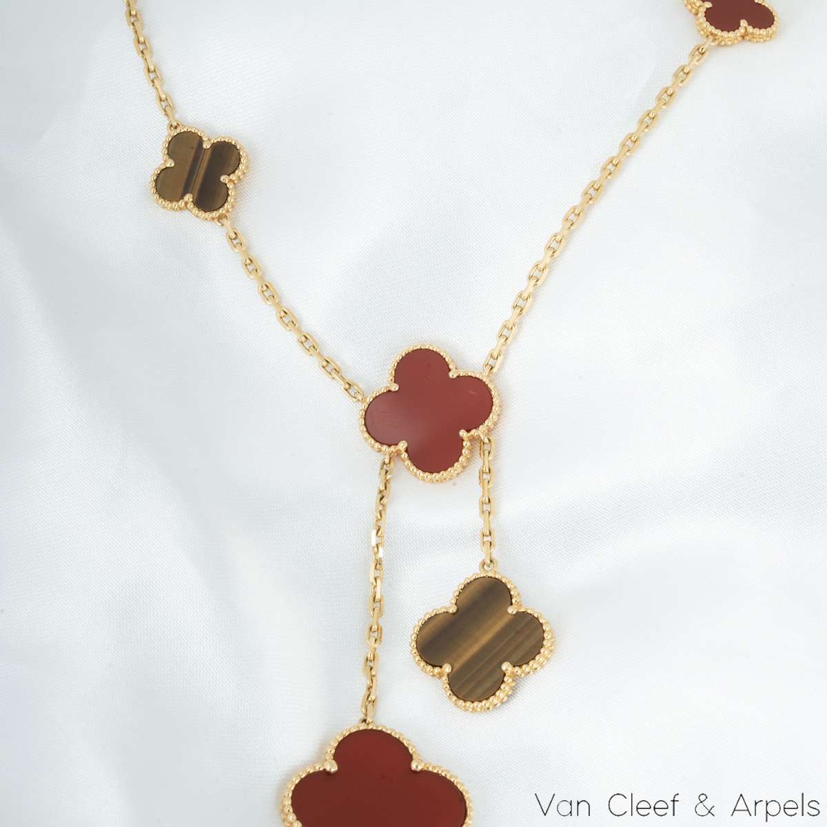 Van Cleef & Arpels Yellow Gold Magic Alhambra Carnelian & Tigers Eye Necklace VCARN5JP00