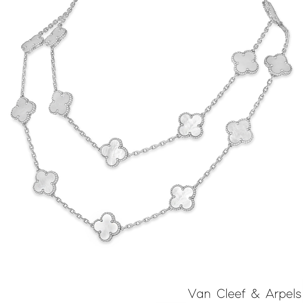 Van Cleef & Arpels White Gold Mother Of Pearl Vintage Alhambra 20 Motif Necklace VCARF48800