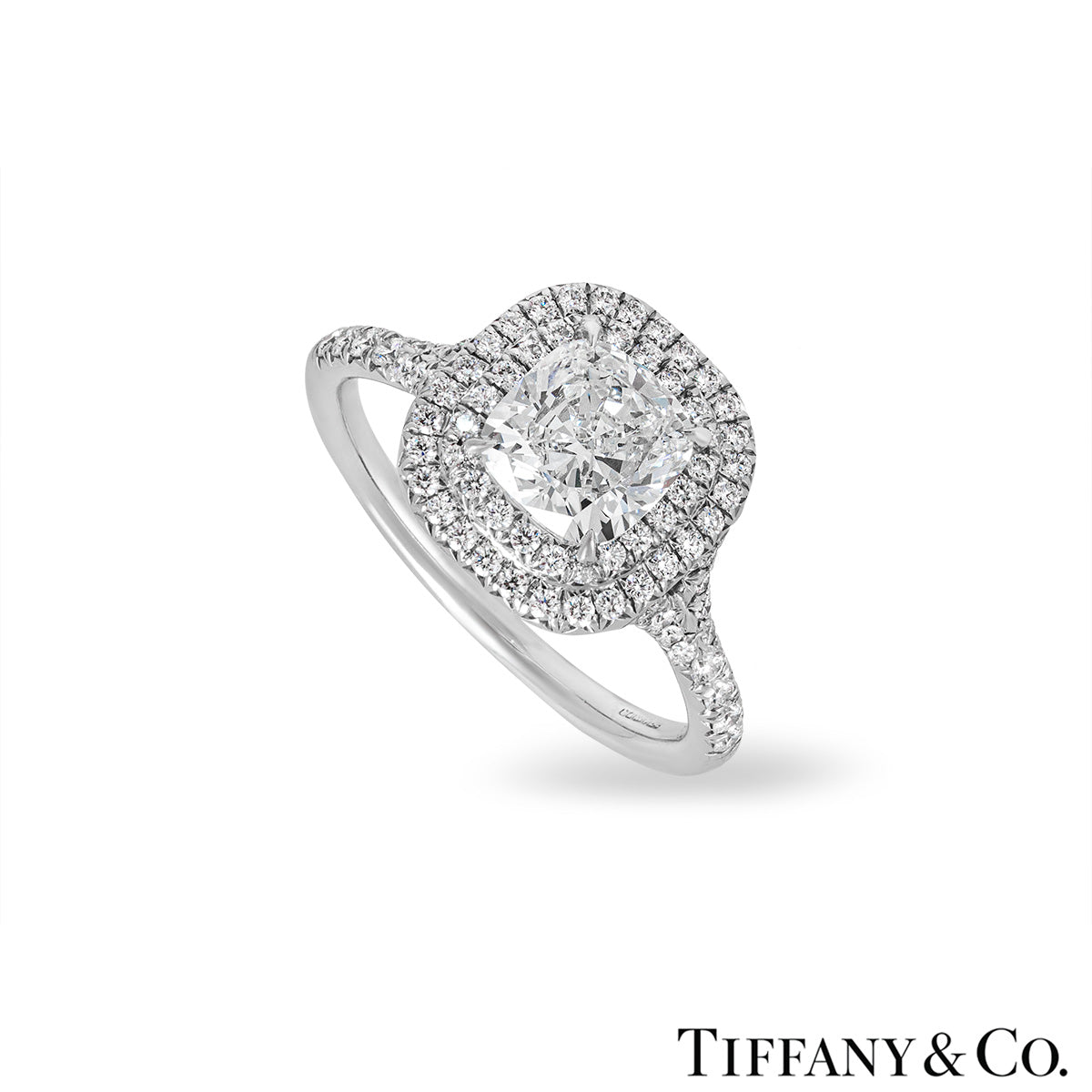 Tiffany & Co. Platinum Cushion Cut Diamond Soleste Ring 1.55CT G/VS1