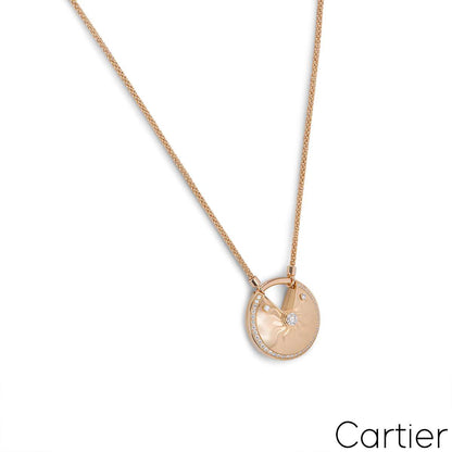 Cartier Rose Gold Diamond Guilloche Amulette De Cartier Necklace