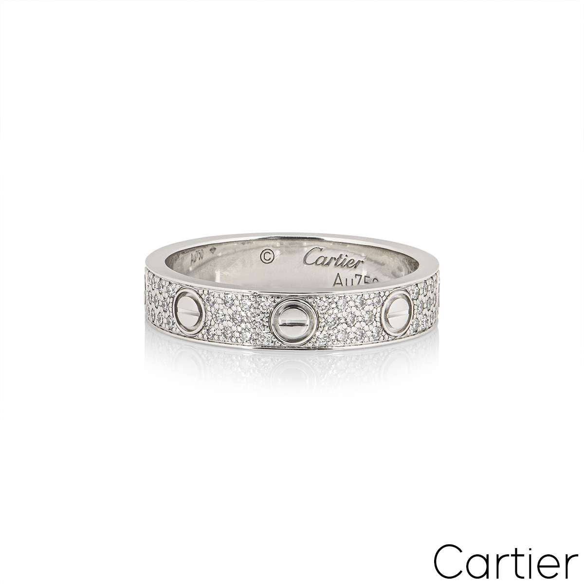 Cartier White Gold Pave Diamond Wedding Love Ring Size 54 B4083400