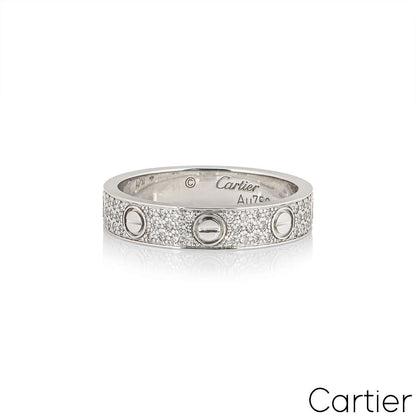 Cartier White Gold Pave Diamond Wedding Love Ring Size 54 B4083400