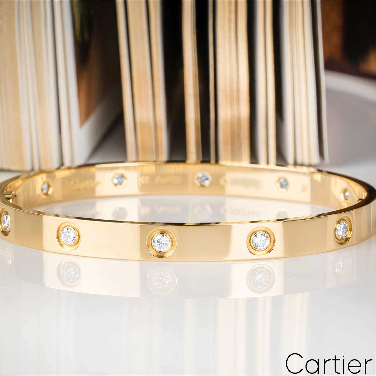 Cartier Yellow Gold Full Diamond Love Bracelet Size 19 B6040519