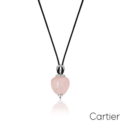 Cartier White Gold Rose Quartz & Diamond Inde Mystérieuse Perfume Bottle Pendant