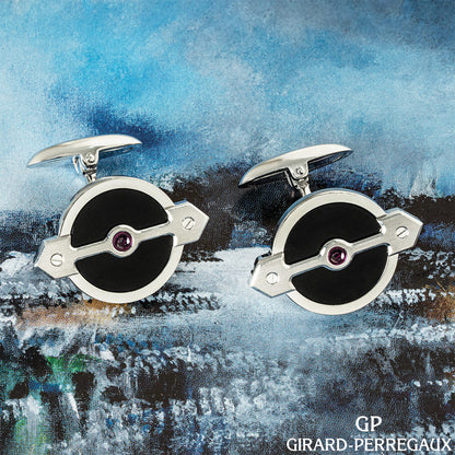 Girard Perregaux White Gold Onyx & Ruby Set Golden Bridge Cufflinks