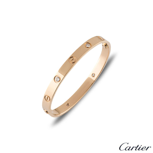 Cartier Rose Gold Half Diamond Love Bracelet Size 16 B6036016