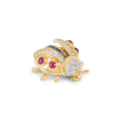 Yellow Gold Diamond Sapphire And Ruby Ladybird Brooch