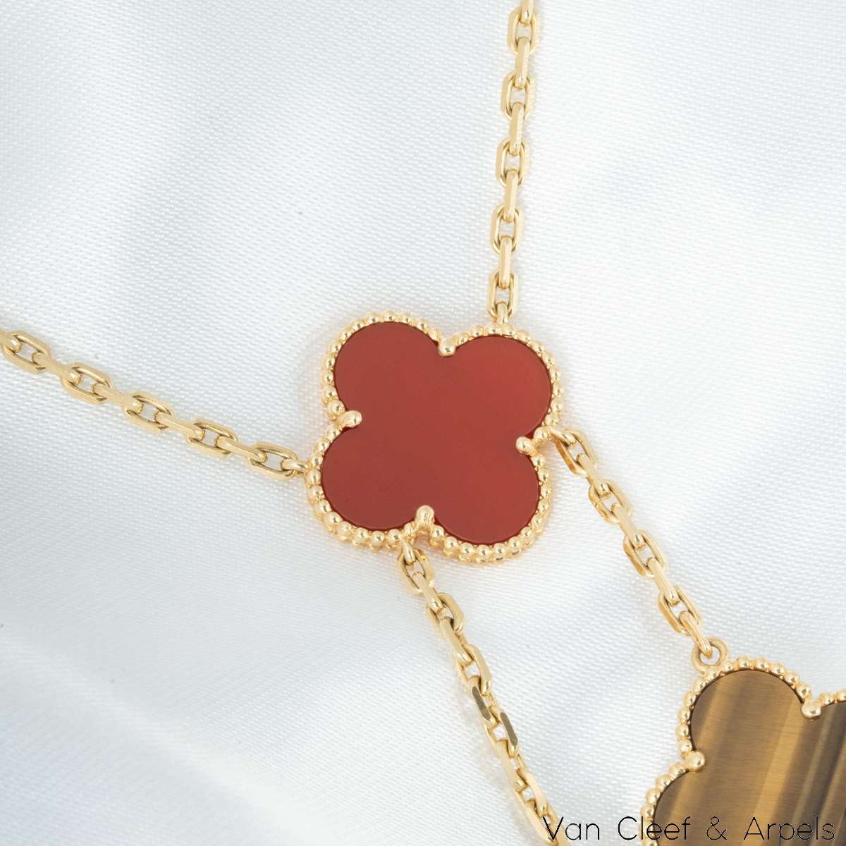 Van Cleef & Arpels Yellow Gold Magic Alhambra Carnelian & Tigers Eye Necklace VCARN5JP00