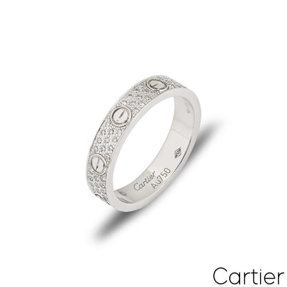 Cartier White Gold Pave Diamond Wedding Love Ring Size 54 B4083400