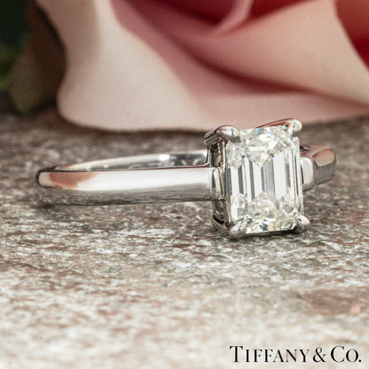 Tiffany & Co. Platinum Emerald Cut Diamond Ring 1.02CT I/VVS2