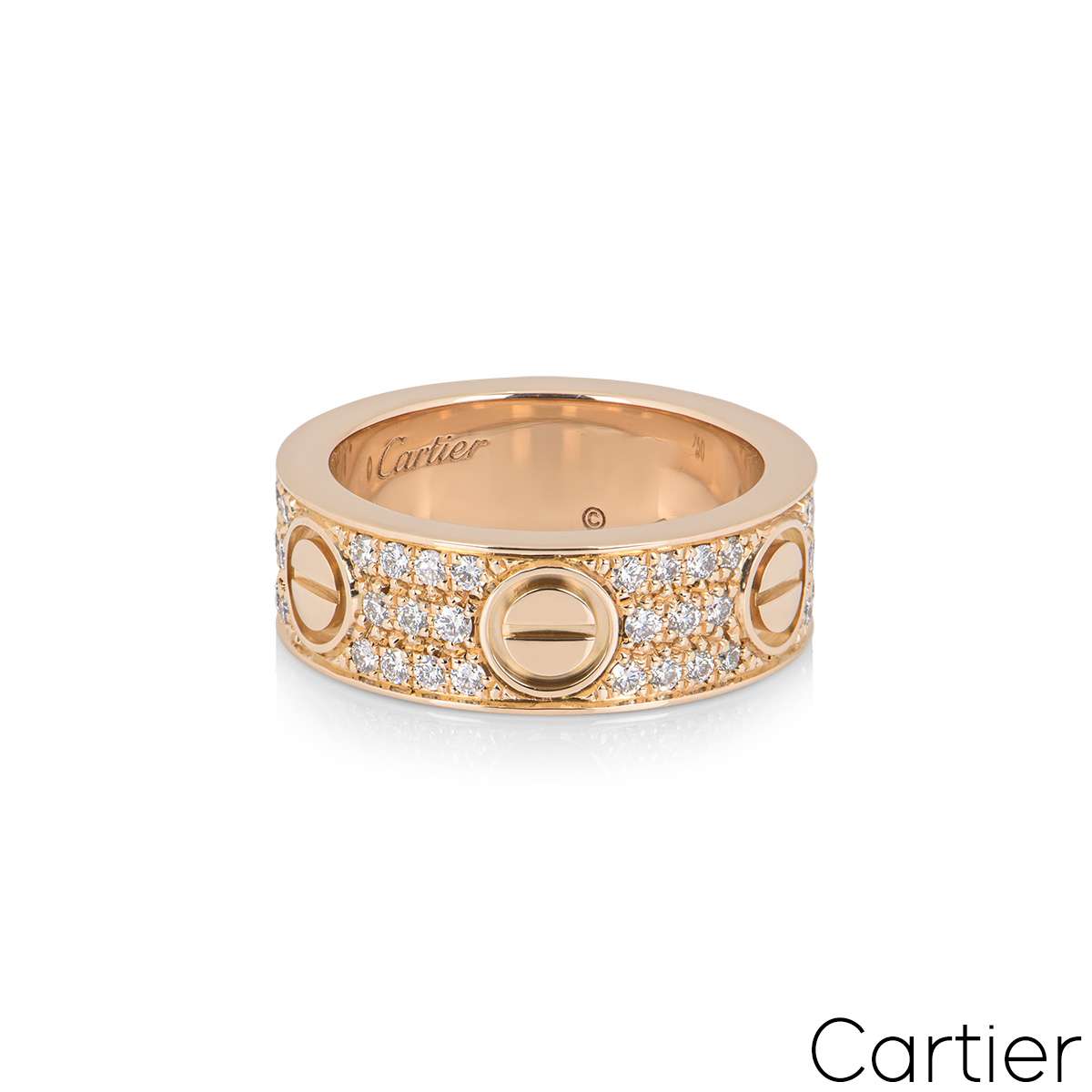 Cartier Rose Gold Pave Diamond Love Ring Size 49 B4087600