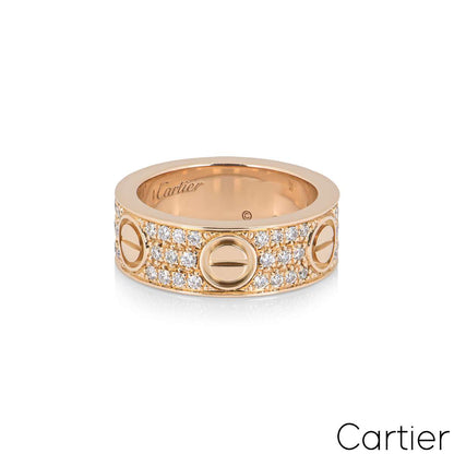 Cartier Rose Gold Pave Diamond Love Ring Size 49 B4087600