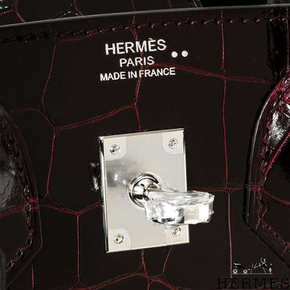 Hermés Bordeaux Shiny Niloticus 25CM Crocodile Phw