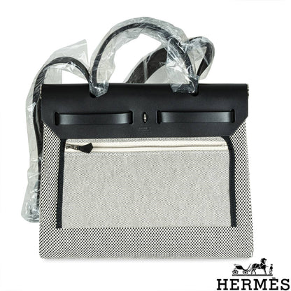 Hermès Herbag Zip Retourne 31 Quadrille Ecru Toile / Noir Hunter Phw