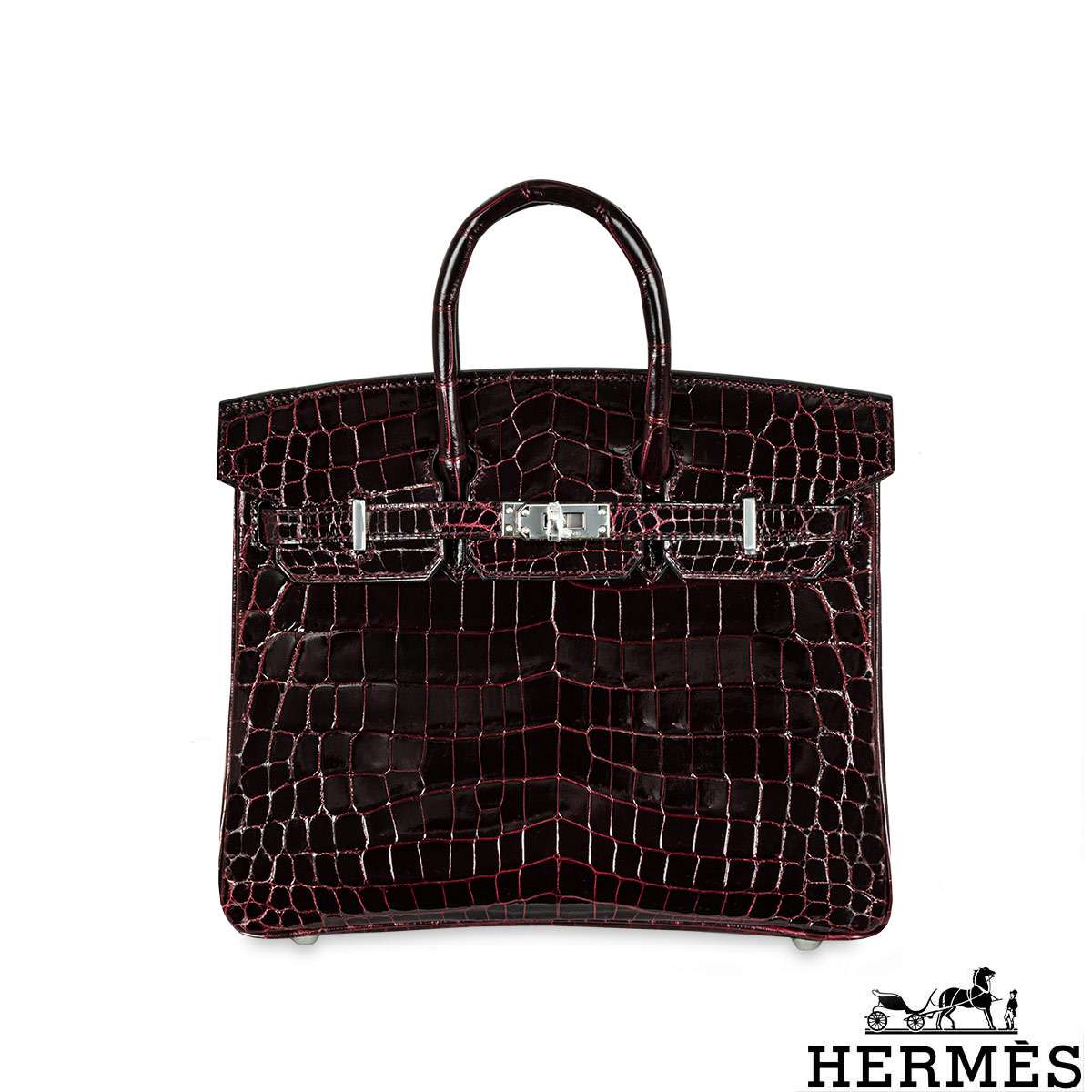 Hermés Bordeaux Shiny Niloticus 25CM Crocodile Phw