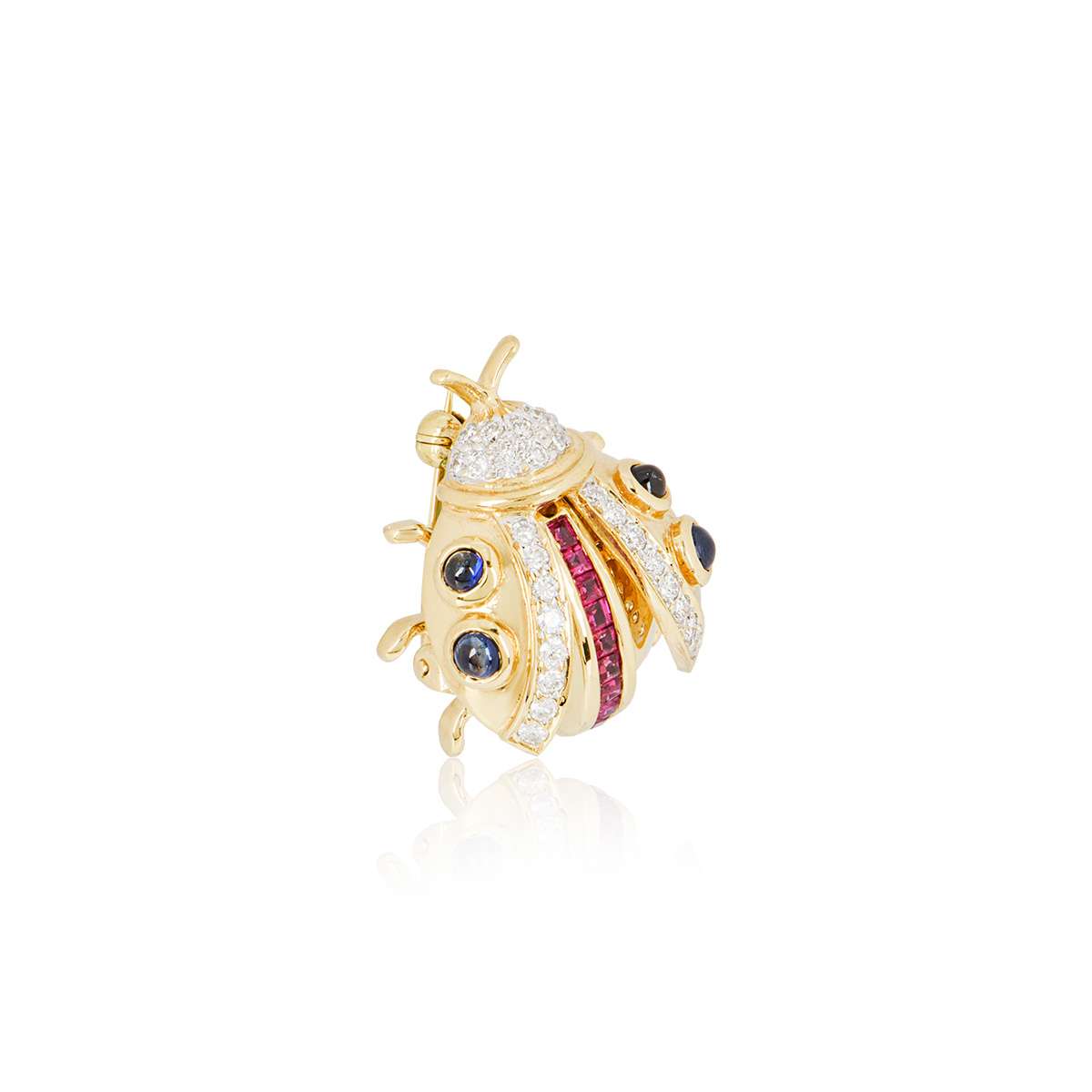 Yellow Gold Diamond Ruby And Sapphire Ladybird Brooch