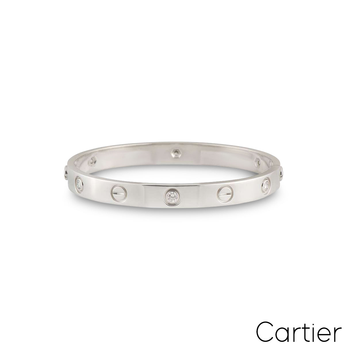 Cartier White Gold Half Diamond Love Bangle Size 19 B6035819