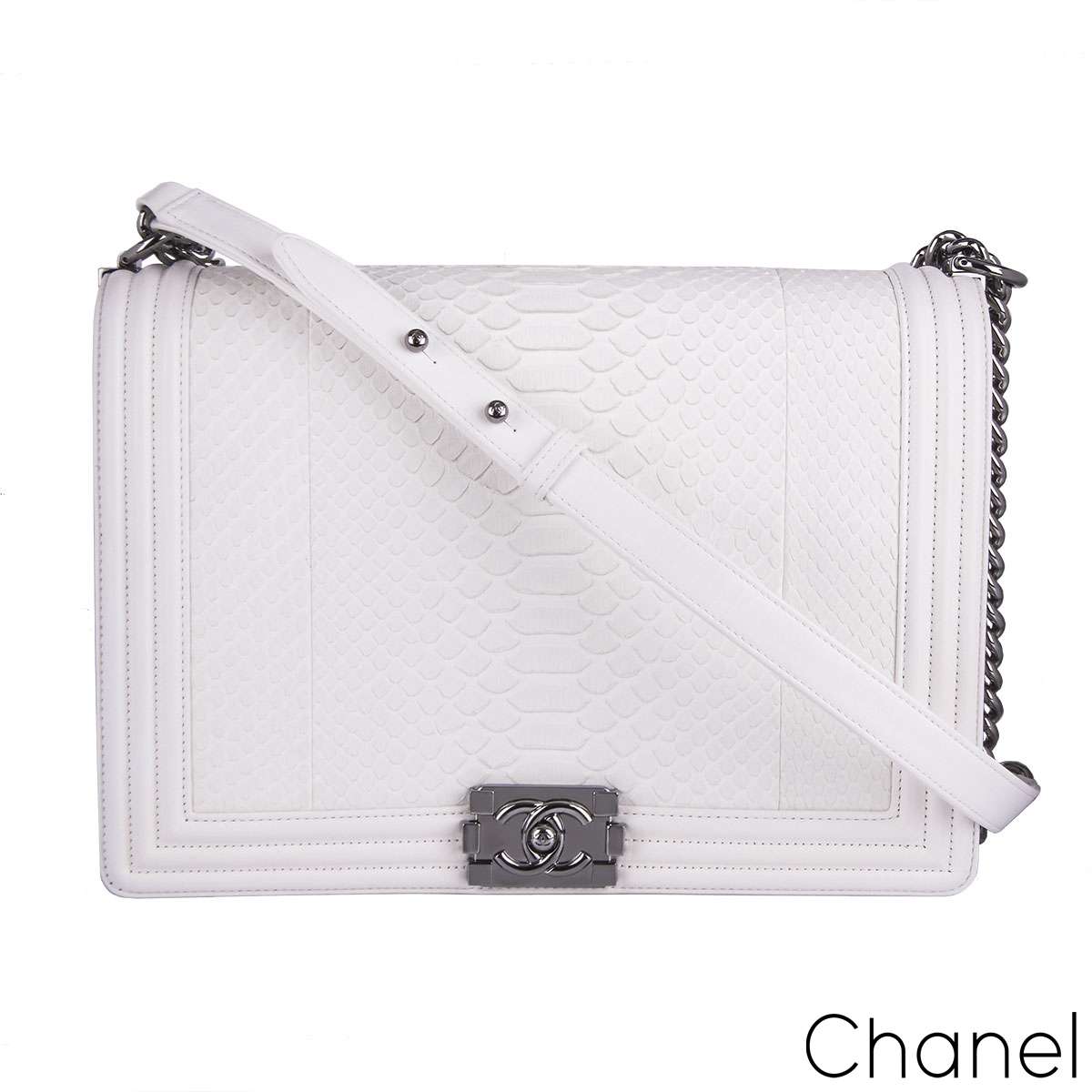 Chanel White Python Large Boy Bag