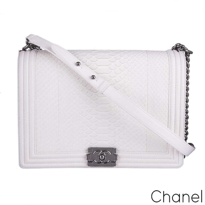 Chanel White Python Large Boy Bag