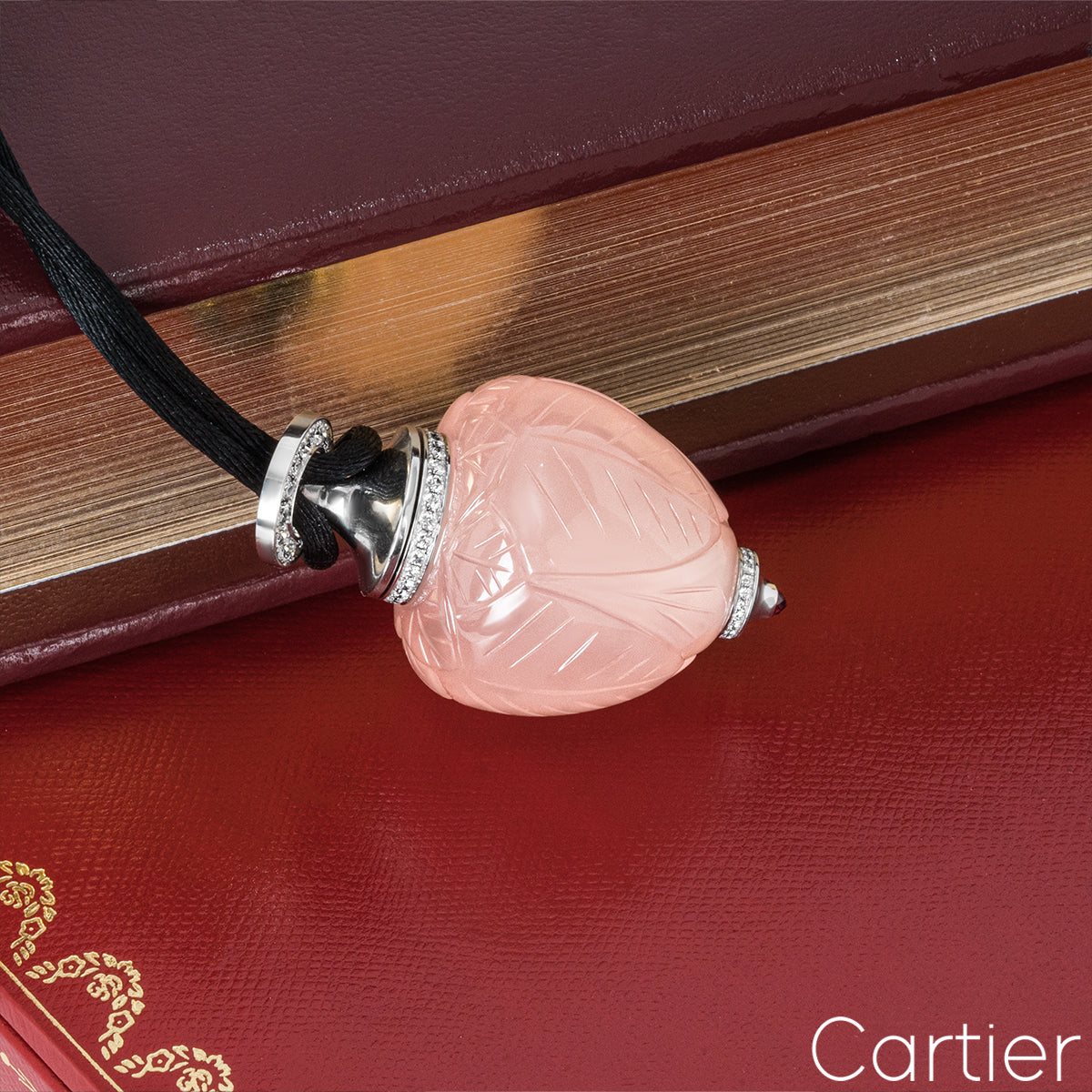 Cartier White Gold Rose Quartz & Diamond Inde Mystérieuse Perfume Bottle Pendant