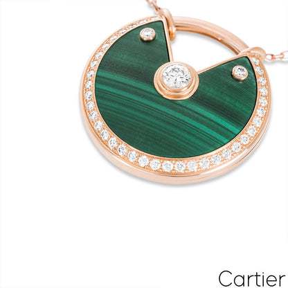 Cartier Rose Gold Malachite & Diamond Amulette De Cartier Necklace