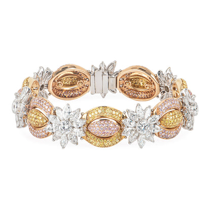 Tri-Colour Gold Fancy Yellow Natural Pink & White Diamond Bracelet