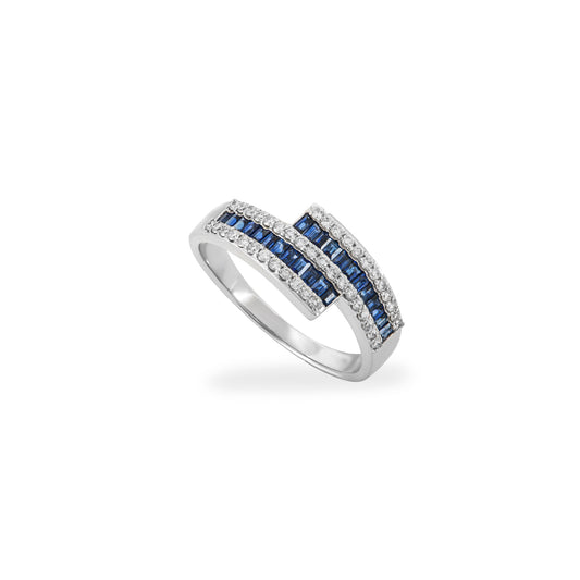 White Gold Sapphire & Diamond Bypass Ring