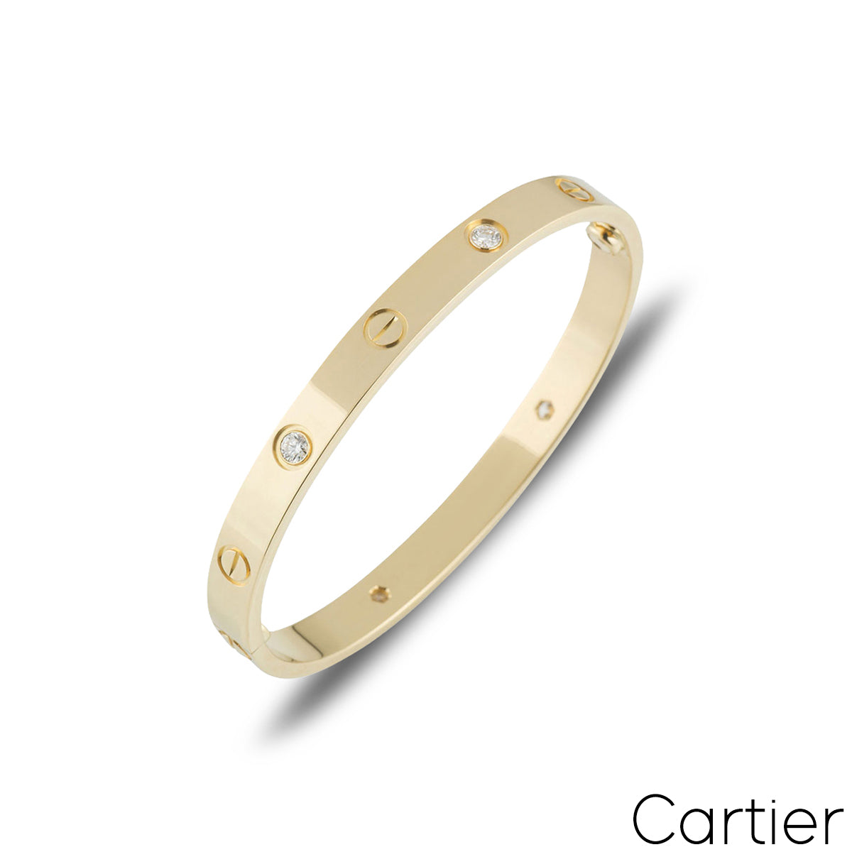 Cartier Yellow Gold Half Diamond Love Bracelet Size 17 B6035917