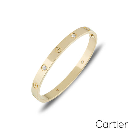 Cartier Yellow Gold Half Diamond Love Bracelet Size 17 B6035917