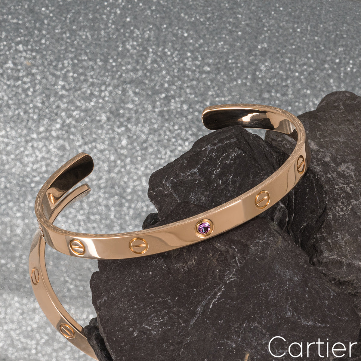 Cartier Rose Gold Pink Sapphire Cuff Love Bracelet Size 19 B6030019