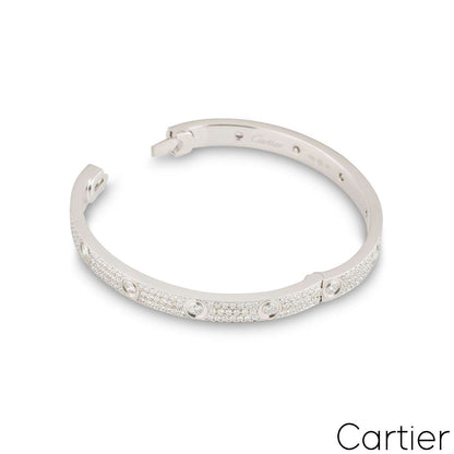 Cartier White Gold Pave Diamond Love Bracelet Size 18 N6033603