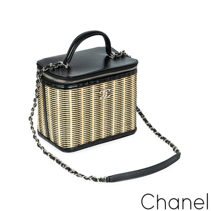 Chanel Raffia Rattan & Calfskin Vanity Case Bag