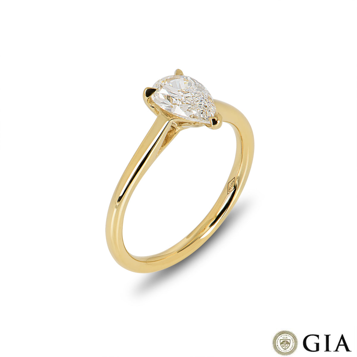 Yellow Gold Pear Cut Diamond Ring 0.90CT F/VVS1