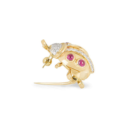 Yellow Gold Diamond Sapphire And Ruby Ladybird Brooch