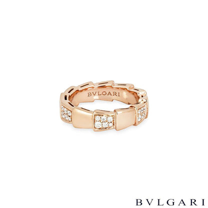 Bvlgari Rose Gold Diamond Serpenti Viper Ring Size 55 353288