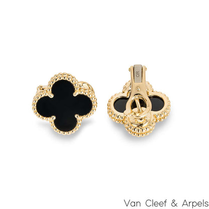 Van Cleef & Arpels Yellow Gold Onyx Vintage Alhambra Earrings VCARA44200