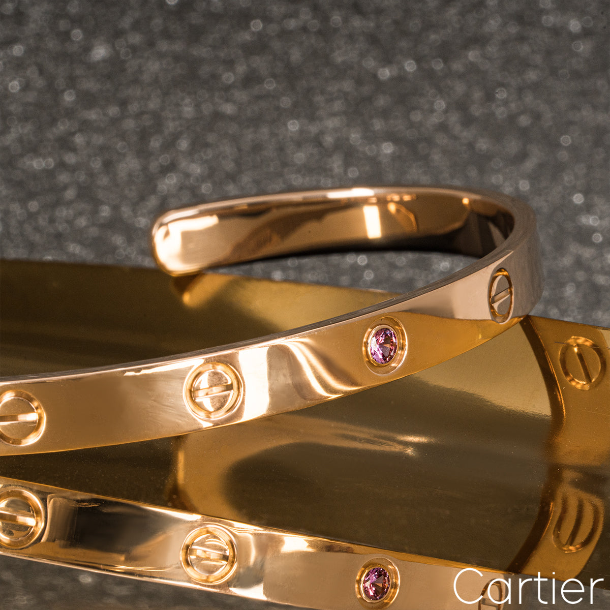 Cartier Rose Gold Pink Sapphire Cuff Love Bracelet Size 19 B6030019