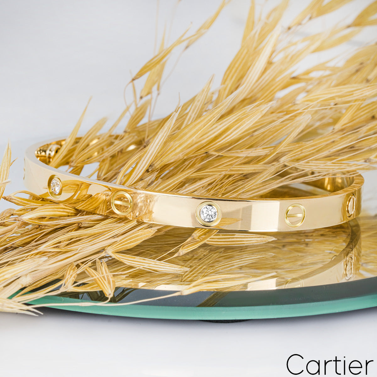 Cartier Yellow Gold Half Diamond Love Bracelet Size 17 B6035917